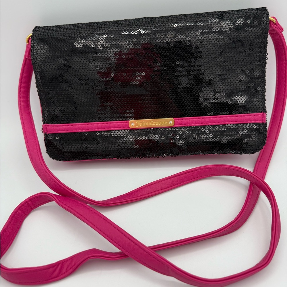 Juicy Couture Pink Black Sequin Crossbody Bag Glam Shoulder Purse Sparkly